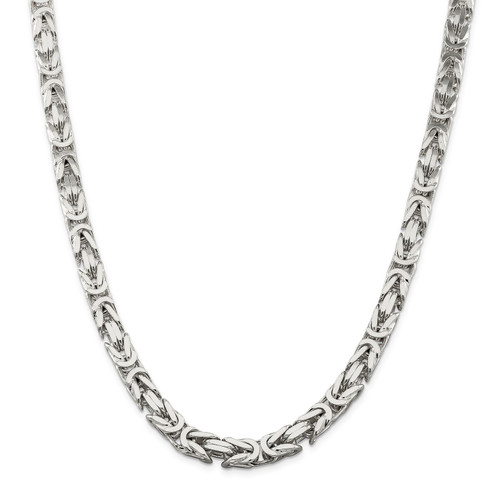 Sterling Silver Solid 8.25mm Square Byzantine Chain w/ Lobster Clasp 20" - 24"