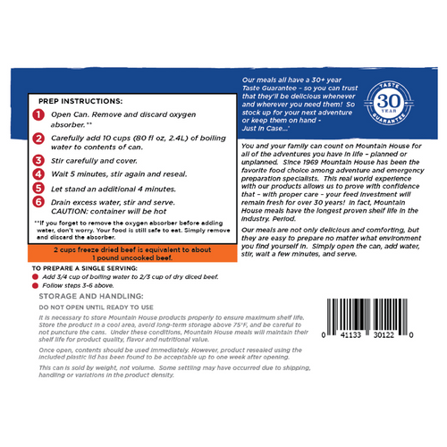 MOUNTAIN HOUSE #10 CAN DICED BEEF MOUNTAIN HOUSE #10 CAN DICED BEEF