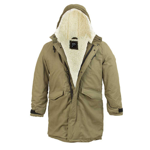 MEN'S LINED COTTON COAT WITH HOOD AND FRONT POCKETS