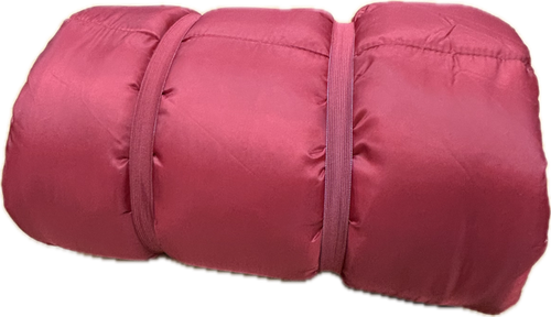 Made in USA red 50 degree lightweight camping sleeping bag rolled