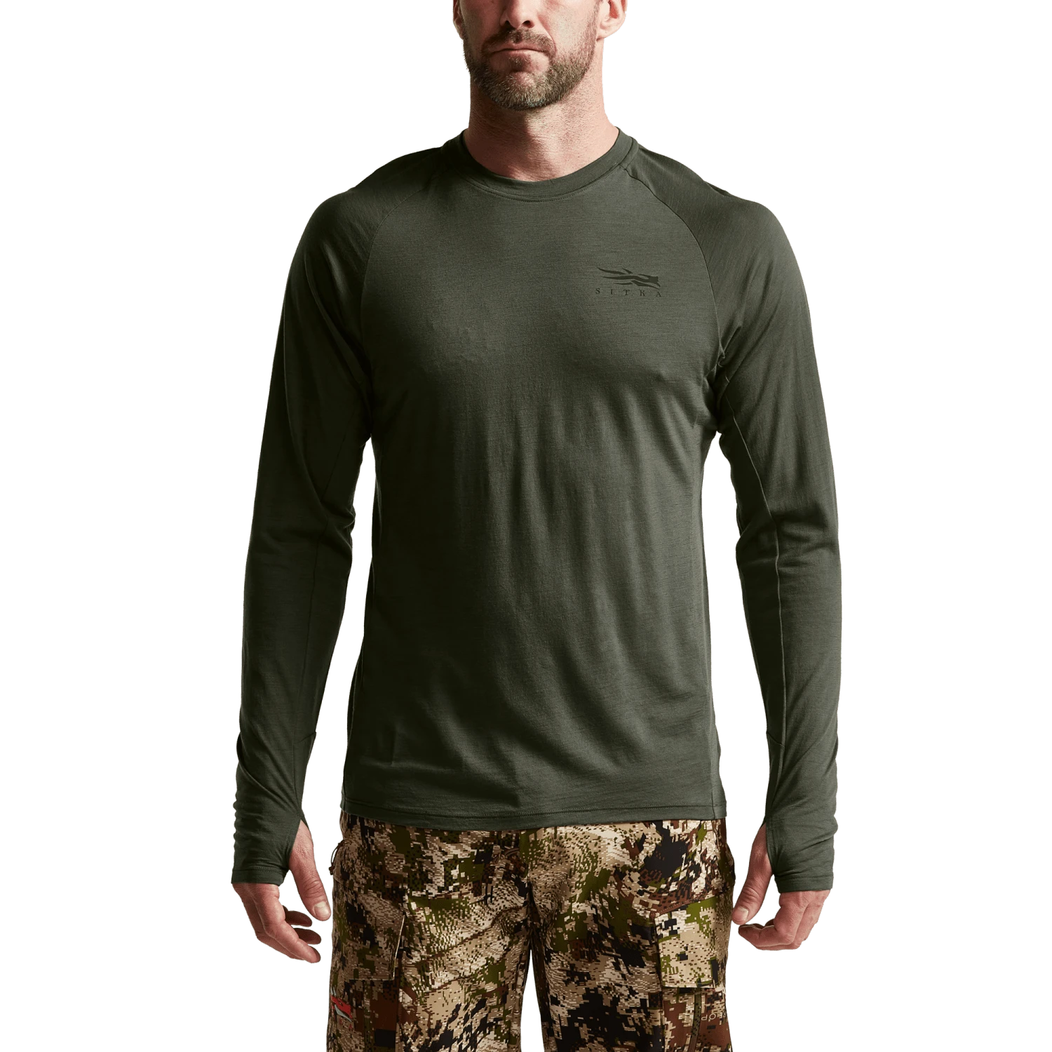 Мужской топ SITKA Core Merino 120 LS Crew, цвет: Кипарисовый зелёный — фото 2