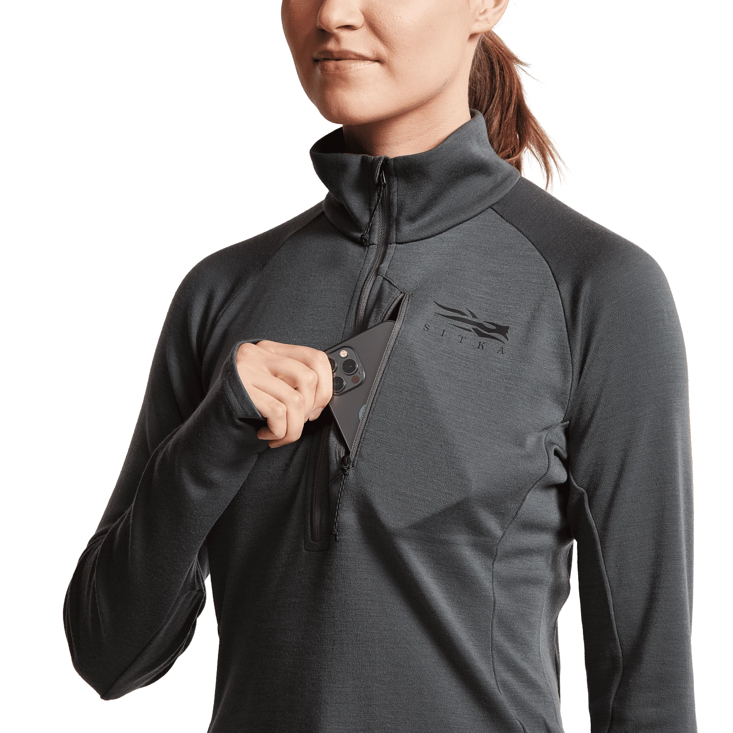 Женская толстовка SITKA Core Merino 220 Half-Zip, цвет: Lead — фото 5