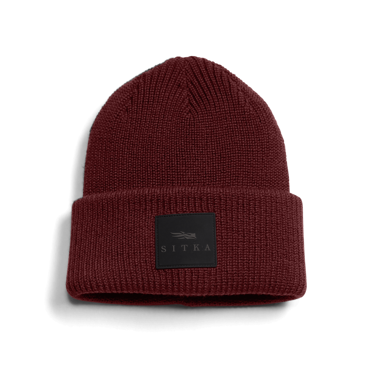 Double Cuff Acrylic Knit Beanie Dark Red OSFA