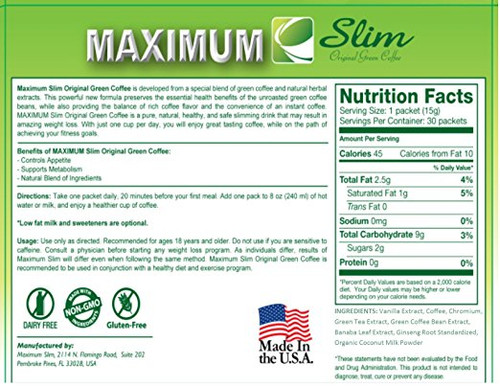 Maximum Slim Original Green Coffee, 12 - MaximumSlim Health Products