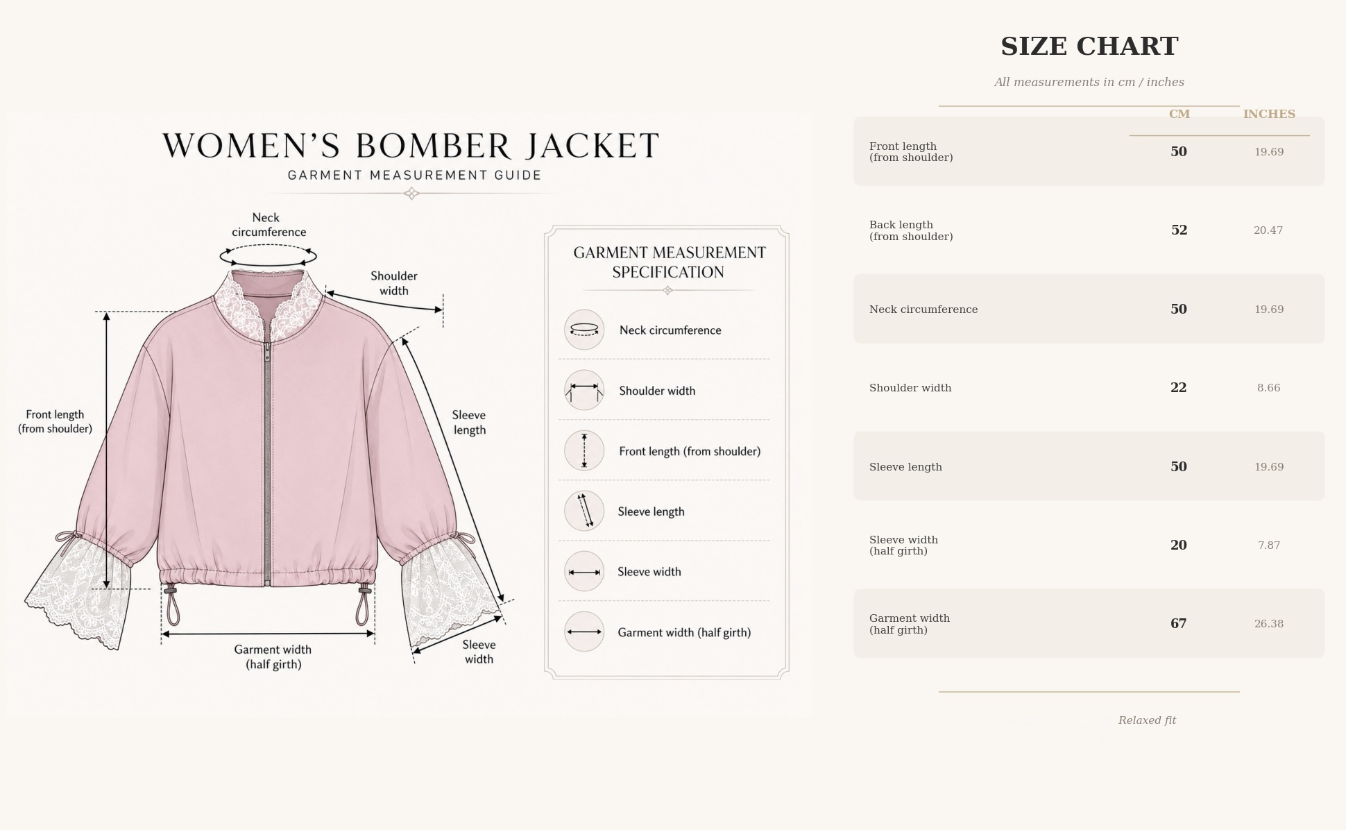 ELUVARE Bomber Size Chart