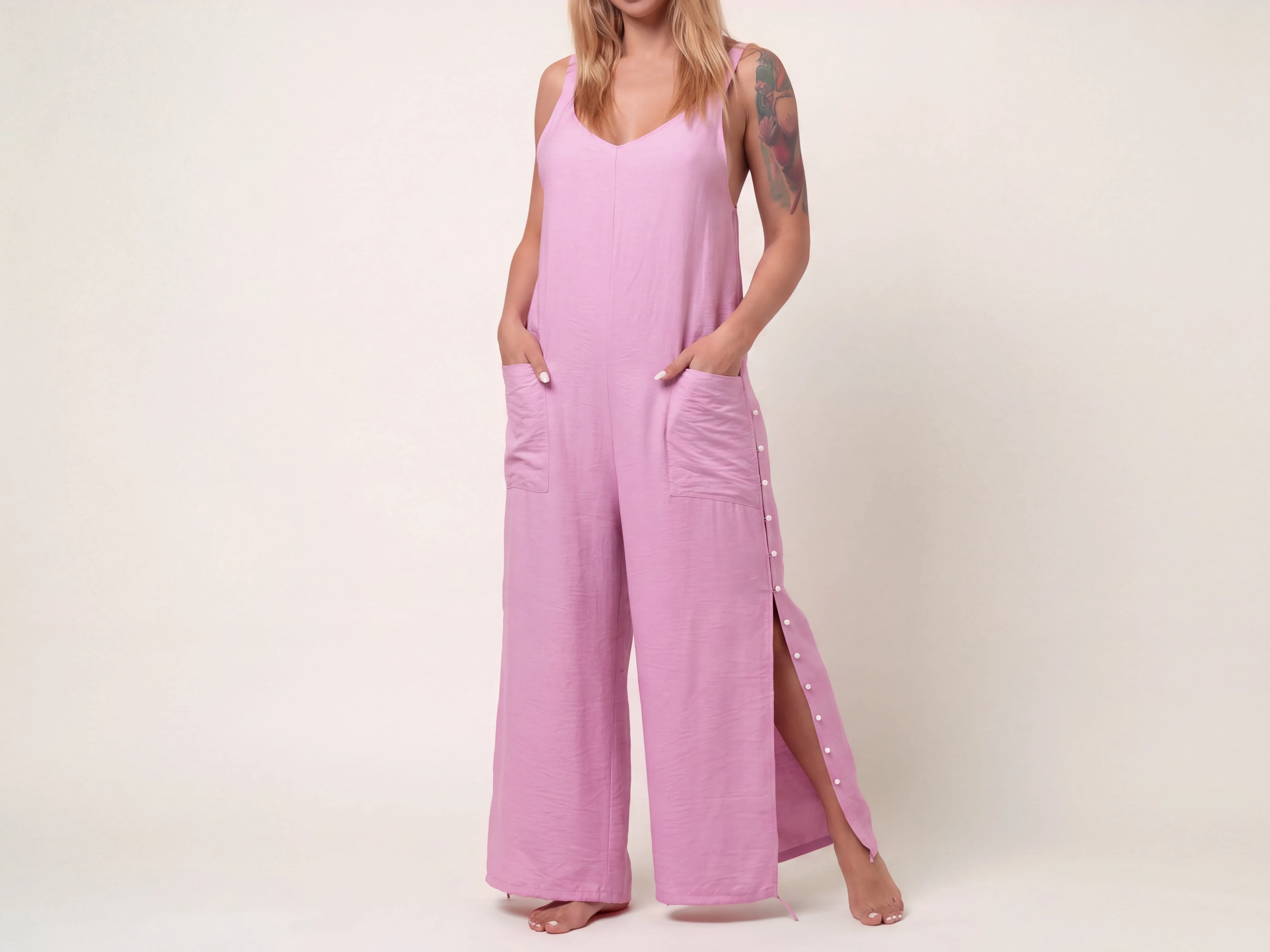 ELUVARE women’s rose jumpsuit with an elegant flowing silhouette
