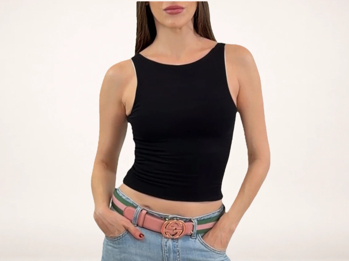 Front view of black square-neck women’s top by ELUVARE