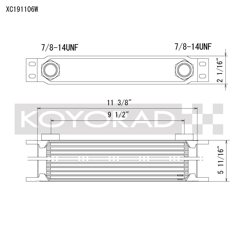 Koyo 19 Row Oil Cooler 11.25in x 5.75in x 2in (AN-10 ORB provisions) - XC191106W Photo - Primary