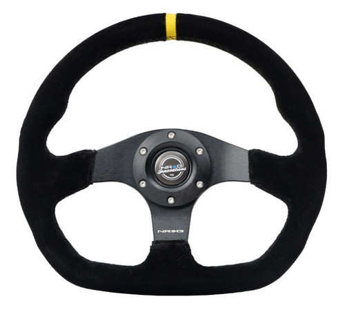 NRG Reinforced Steering Wheel (320mm) Sport Suede Flat Bottom w/ Yellow Center Mark - RST-024MB-S-Y Photo - Primary