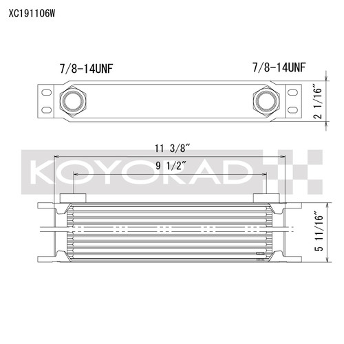Koyo 19 Row Oil Cooler 11.25in x 5.75in x 2in (AN-10 ORB provisions) - XC191106W Photo - Primary