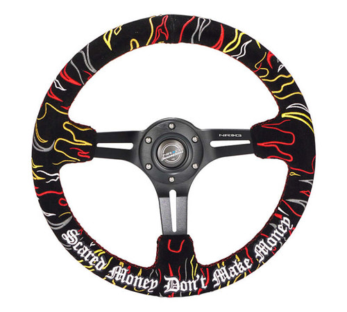 NRG Reinforced Steering Wheel (3in. Deep) Ryan Litteral Sig Red Alcan, Red Stich, Flame Embroidery - RST-018MB-RLB Photo - Primary