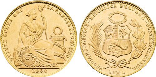 1966 Peru: Republic gold 20 Soles