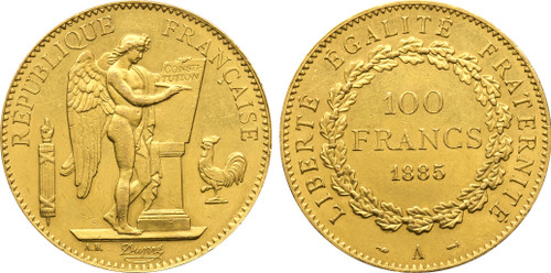 1885-A France Third Republic gold 100 Francs