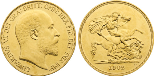 1902 Great Britain: Edward VII gold 5 Pounds Proof Matte