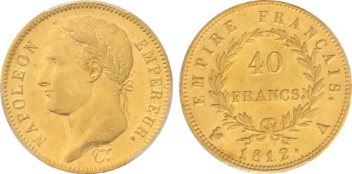1812-A France: Napoleon gold 40 Francs PCGS MS62