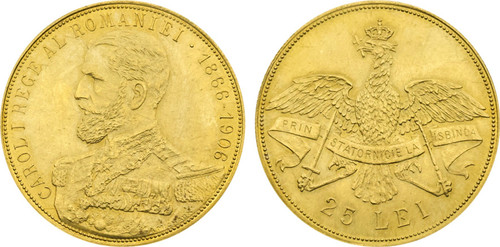 1906 Romania: Carol I gold 25 Lei