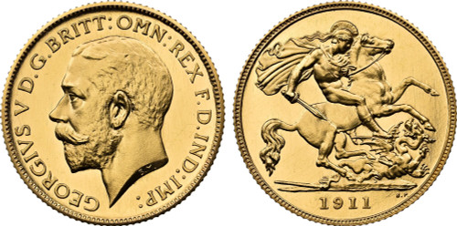 1911 Great Britain: George V gold 1/2 Sovereign NGC PF64