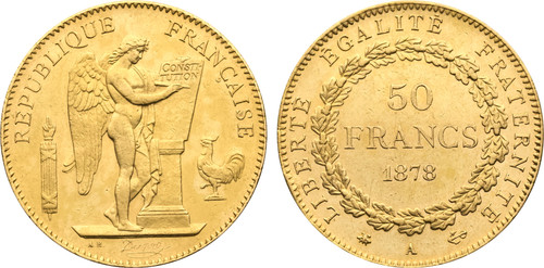 1878-A France Third Republic gold 50 Francs
