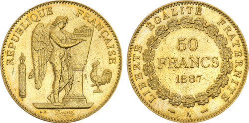 1887-A France Third Republic gold 50 Francs