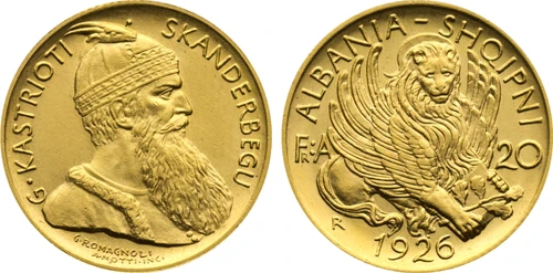 1926-R Albania: Republic gold 20 Franga Ari