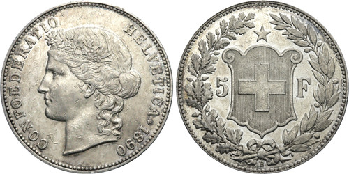 1890 Switzerland 5 Francs Confederation