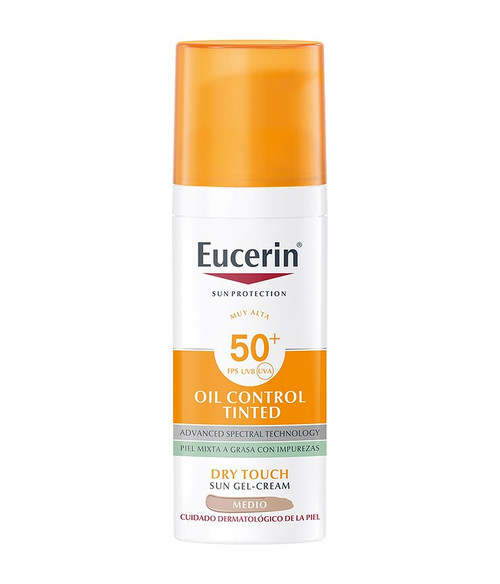 Eucerin Sun Face Oil Control FPS 50+ con color tono medio