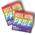 Two stickers with text "Vote With Pride" on a rainbow gradient background