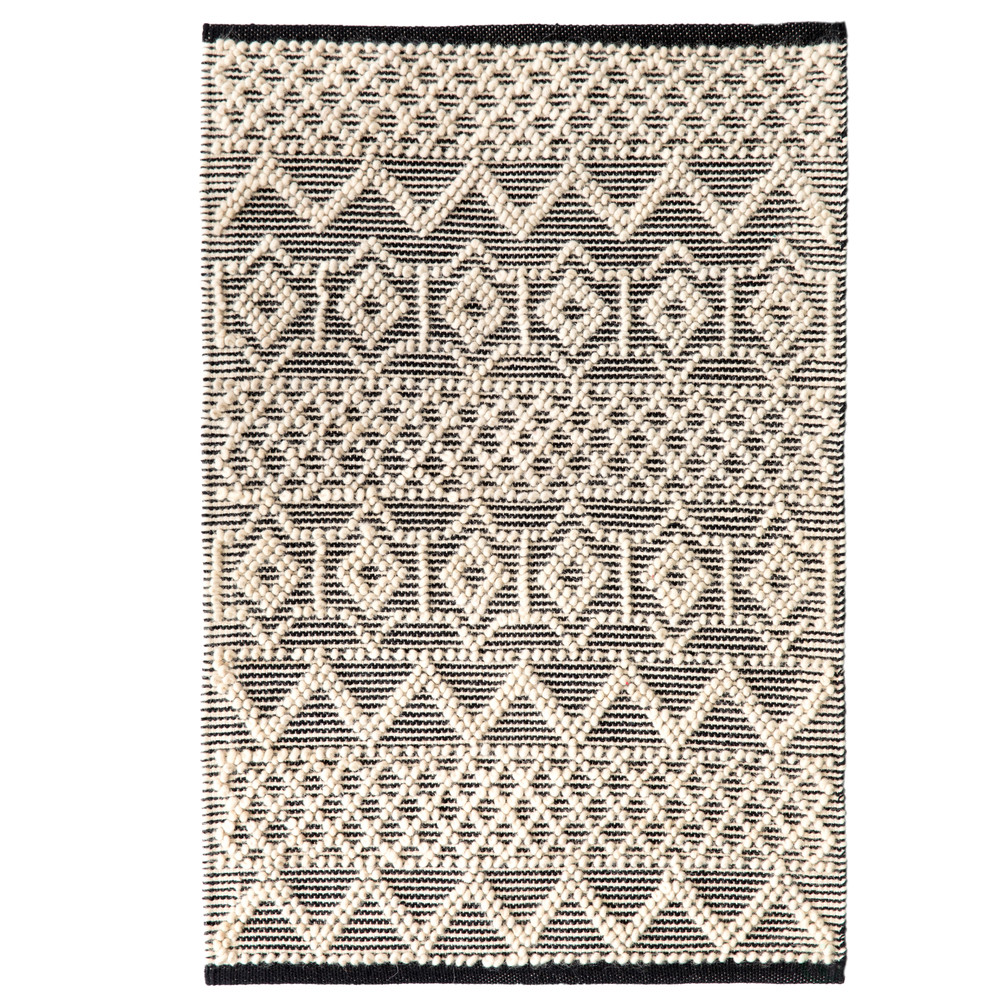 Handwoven Black and White Textured Wool Flatweave Kilim Rug