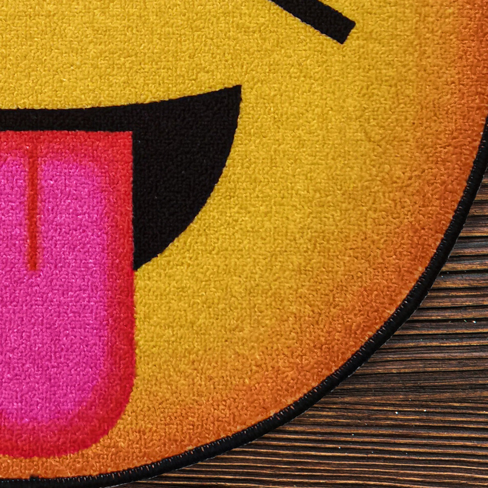 Deerlux Emoji Style Round Funny Smiley Face Kids Area Rug, Sunglasses Emoji Rug