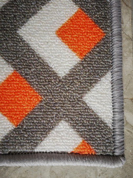 Deerlux Modern Living Room Area Rug with Nonslip Backing, Geometric Gray and Orange Trellis Pattern