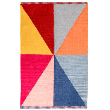 Handwoven Multicolored Geometric Wool Flatweave Kilim Rug, 2' x 3'