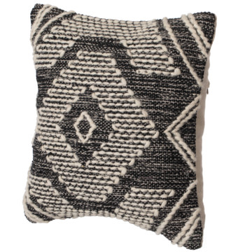 16" Throw Pillow Cover with White on Black Tribal Pattern and Corner Tassels, Black & White