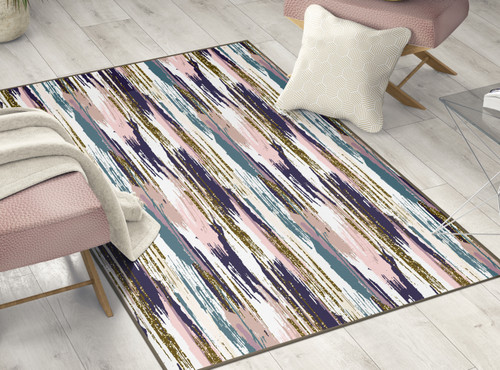 Deerlux Modern Living Room Area Rug with Nonslip Backing, Abstract Brushstrokes and Glitter Pattern