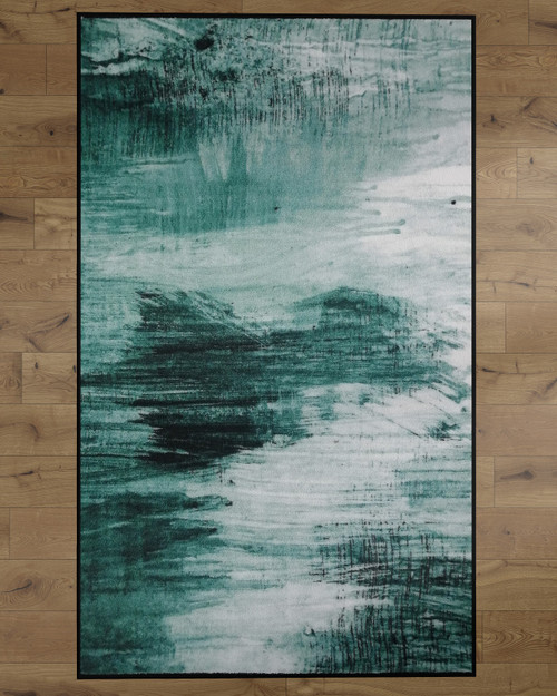 Deerlux Modern Living Room Area Rug with Nonslip Backing, Abstract Teal Pattern