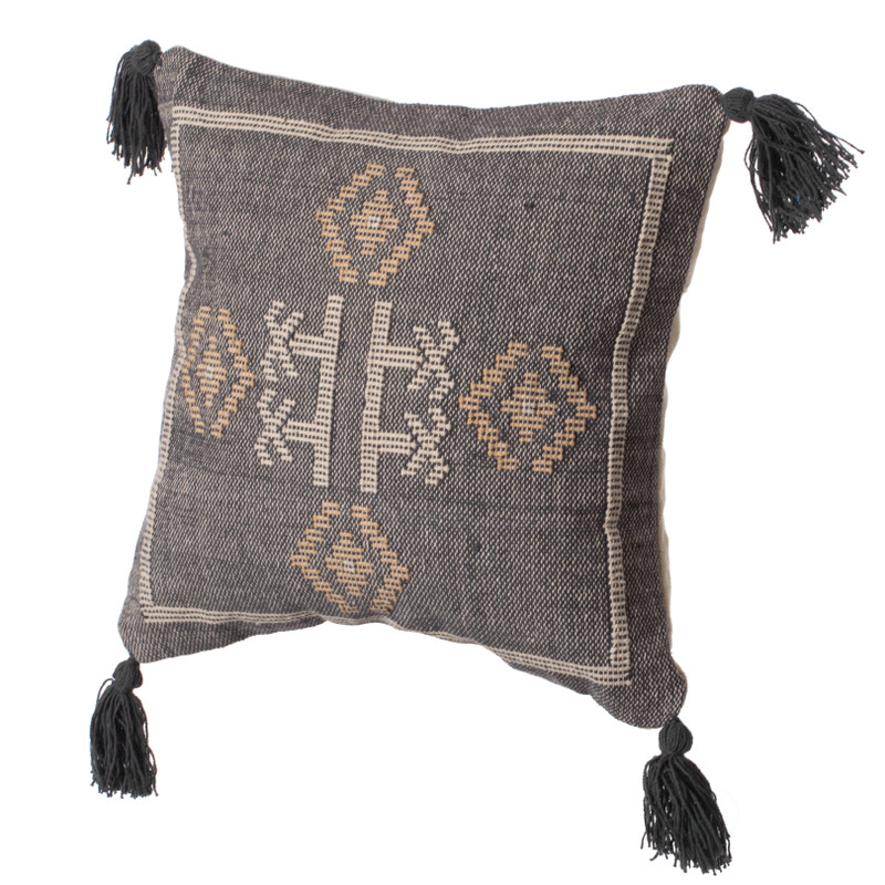 Deerlux 16 Handwoven Cotton Throw Pillow Cover with Small White Tufted Diamond Pattern and Tassel Corners, White