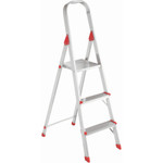 Louisville Aluminum Euro Platform Ladder, 8 ft Working Height, 200 lbs Capacity, 3 Step, Aluminum/Red View Product Image