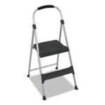 Cosco Aluminum Step Stool, 2-Step, 225 lb Capacity, 18.9" Working Height, Platinum/Black View Product Image