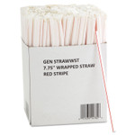 GEN Wrapped Jumbo Straws, 7 3/4", White w/Red Stripes, 24/Carton View Product Image