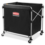 Rubbermaid Commercial Collapsible X-Cart, Steel, Eight Bushel Cart, 24.1w x 35.7d x 34h, Black/Silver View Product Image