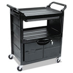 Rubbermaid Commercial Utility Cart With Locking Doors, Two-Shelf, 33.63w x 18.63d x 37.75h, Black View Product Image