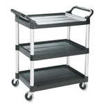 Rubbermaid Commercial Economy Plastic Cart, Three-Shelf, 18.63w x 33.63d x 37.75h, Black View Product Image