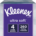 Kleenex Ultra Soft Facial Tissue, 3-Ply, White, 8.75 x 4.5, 65 Sheets/Box, 4 Boxes/Pack View Product Image