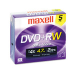 Maxell DVD+RW Discs, 4.7GB, 4x, w/Jewel Cases, Silver, 5/Pack View Product Image