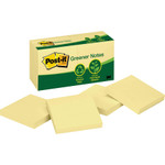 Post-it Greener Notes Recycled Note Pads, 3 x 3, Canary Yellow, 100-Sheet, 12/Pack View Product Image