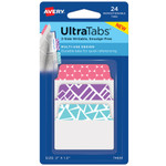 Avery Ultra Tabs Repositionable Standard Tabs, 1/5-Cut Tabs, Assorted Geometric, 2" Wide, 24/Pack View Product Image