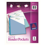 Avery Binder Pockets, 3-Hole Punched, 9 1/4 x 11, Assorted Colors, 5/Pack View Product Image