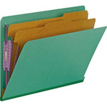 Smead End Tab Colored Pressboard Classification Folders with SafeSHIELD Coated Fasteners, 2 Dividers, Letter Size, Green, 10/Box View Product Image