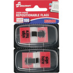 AbilityOne 7510013892262 SKILCRAFT Page Flags, 1" x 1 3/4", Red, SIGN HERE, 100 per Pack View Product Image