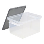 Storex Portable File Tote with Locking Handles, Letter/Legal Files, 18.5" x 14.25" x 10.88", Clear/Silver View Product Image