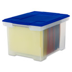 Storex Plastic File Tote, Letter/Legal Files, 18.5" x 14.25" x 10.88", Clear/Blue View Product Image